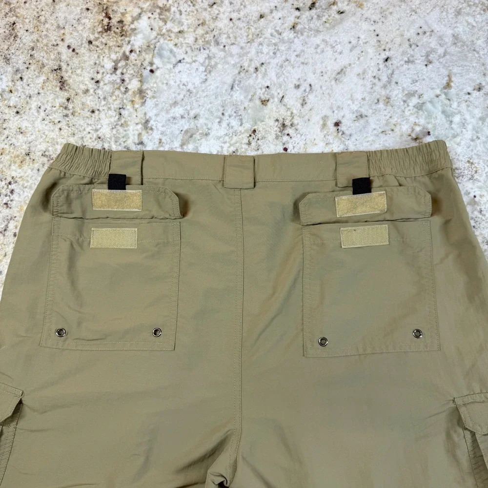 Bimini Bay Outfitters Men Khaki Nylon Cargo Fishing Shorts Size 40 Elastic Waist
